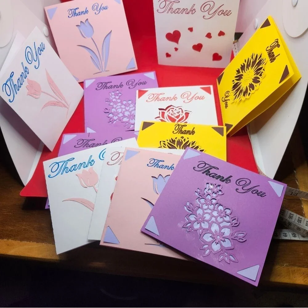 Hand Crafted Colorful Floral Thank You Cards Set of 12